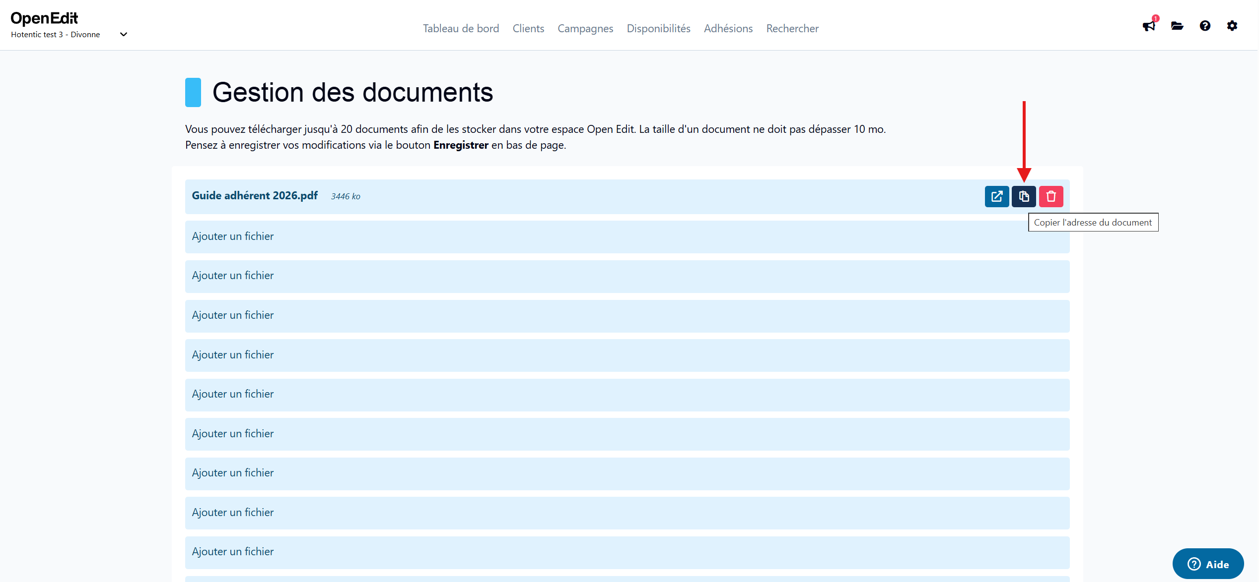 Copier le lien vers un document